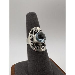 Sterling Silver Blue Gemstone Filigree Statement Ring 925 Scroll Size 7